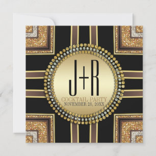 Squaz ArtDeco Black Gold Cocktail Party Invitation