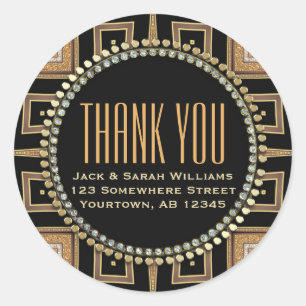 Squaza-sq Art Deco Gold Black Thank You Round Classic Round Sticker
