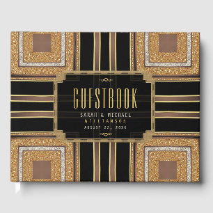 Squazi Art Deco Glitter Gold Black Pattern Guest Book