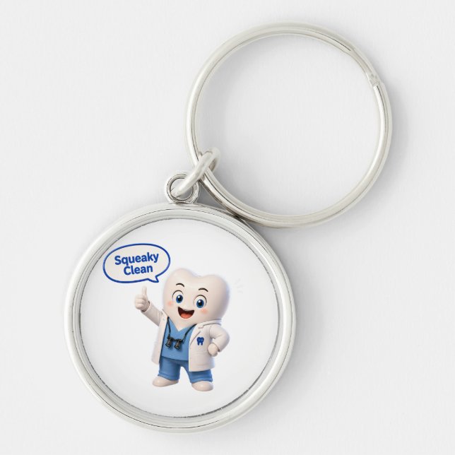 Squeaky Clean Tooth Mascot Round Keychain (Front)