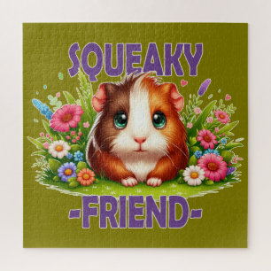 Squeaky Friend pun. Cute Baby Guinea Pig cartoon Jigsaw Puzzle