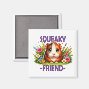Squeaky Friend pun. Cute Baby Guinea Pig cartoon Magnet