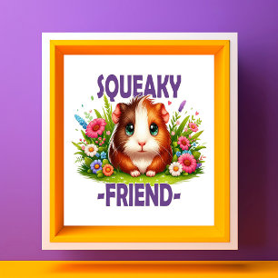 Squeaky Friend pun. Cute Baby Guinea Pig cartoon Photo Print