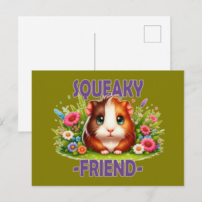 Squeaky Friend pun. Cute Baby Guinea Pig cartoon Postcard (Front/Back)