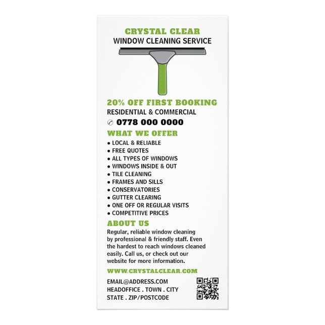 Squeegee, Window Cleaning Service Price List Rack Card (Front)
