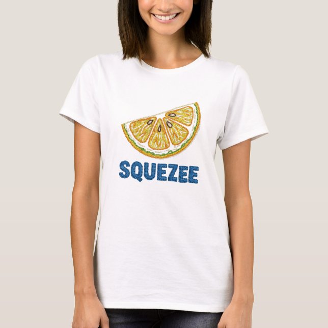 SQUEEZE Crafty Stitched Lemon Slice Design T-Shirt (Front)