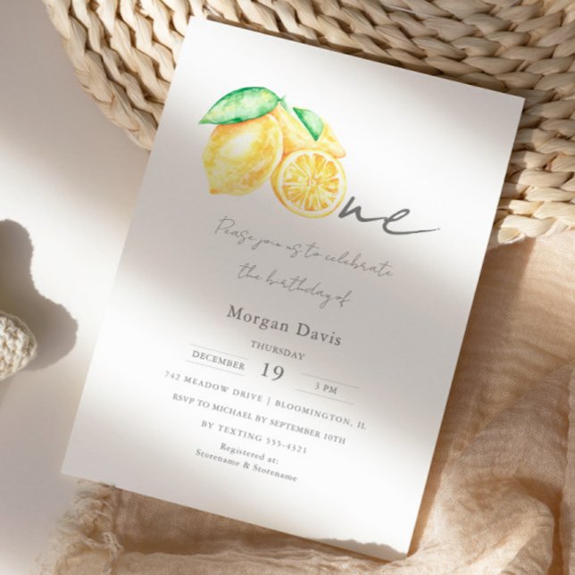 Squeeze Lemon Citrus Summer Baby First Birthday Invitation (Creator Uploaded)