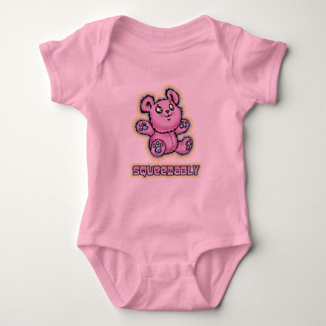 Squeeze Me Teddy Bear Cartoon Baby Bodysuit (Front)