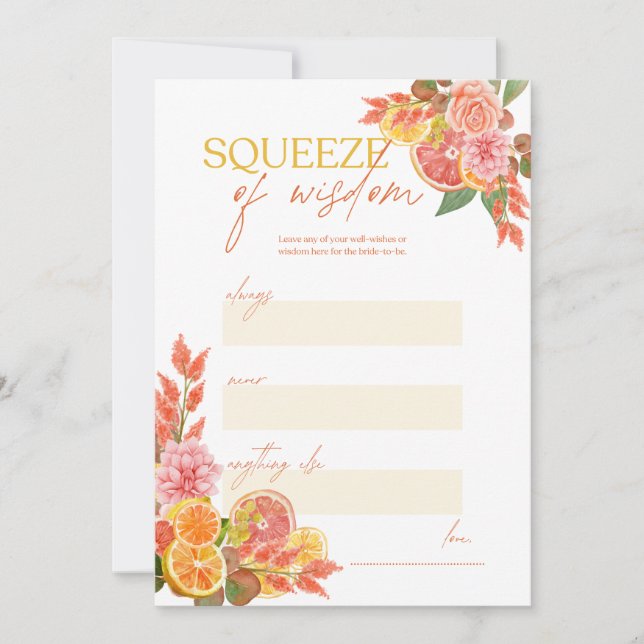 Squeeze of Wisdom Bridal Shower Game  Invitation (Front)