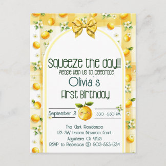 Squeeze the day - Babies 1st birthday Invitation Postcard