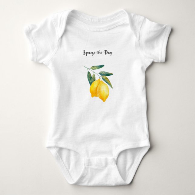Squeeze the Day Baby Bodysuit, Lemon Onsie Baby Bodysuit (Front)