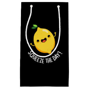 Squeeze The Day Funny Lemon Pun Dark BG Small Gift Bag