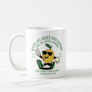 SQUEEZE THE DAY FUNNY LEMON PUN RETRO MASCOT  COFFEE MUG