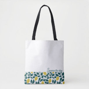 Squeeze the Day Lemon, Hand Drawn Citrus Tote Bag