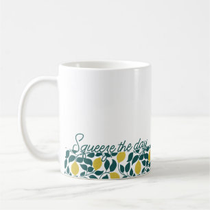 Squeeze the Day Lemon Print Summer Kitchen Gift Coffee Mug