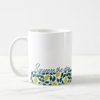 Squeeze the Day Lemon Print Summer Kitchen Gift Coffee Mug