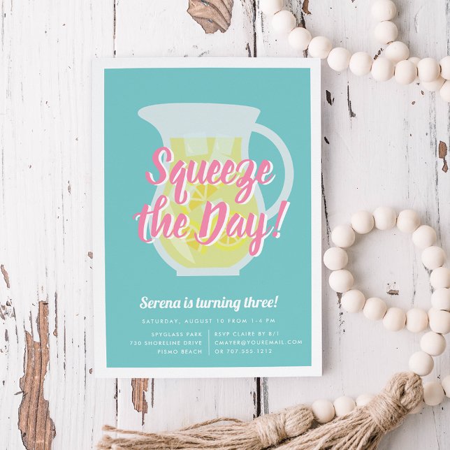 Squeeze the Day Lemonade Birthday Party Invitation (Creator Uploaded)