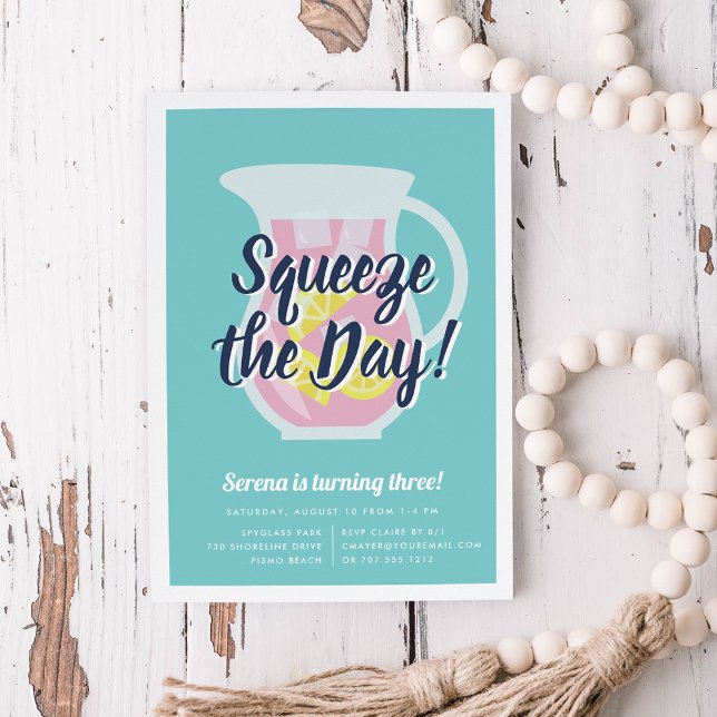 Squeeze the Day Lemonade Birthday Party Invitation (Creator Uploaded)