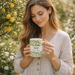Squeeze the day lemons monogram coffee mug