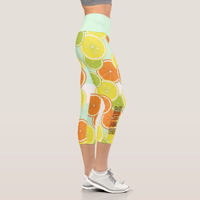 Squeeze The Day - Mint Green Citrus Fruit Slices Capri Leggings (Right)