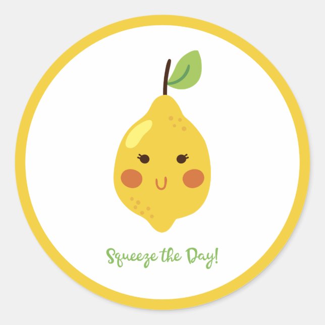 Squeeze the Day Punny Lemon  Classic Round Sticker (Front)