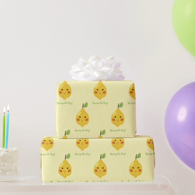 Squeeze the Day Punny Lemon Pattern Wrapping Paper (Party Gifts)