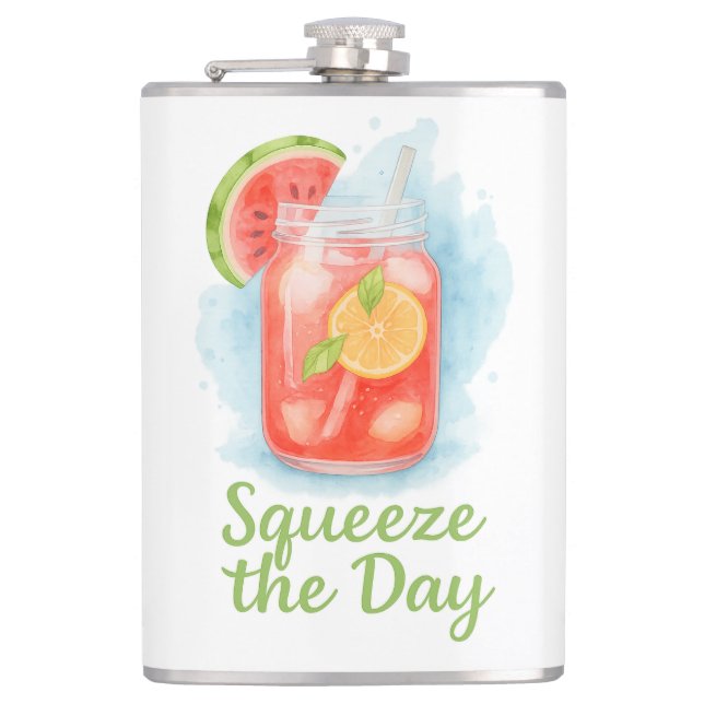 Squeeze the Day – Summer Watercolor Fruit Drink  Hip Flask (Front)