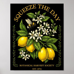 Squeeze The Day Vintage Lemon Bee Botanical Summer Poster