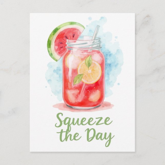 Squeeze the Day – Watercolor Fruit Summer  Postcard (Front)