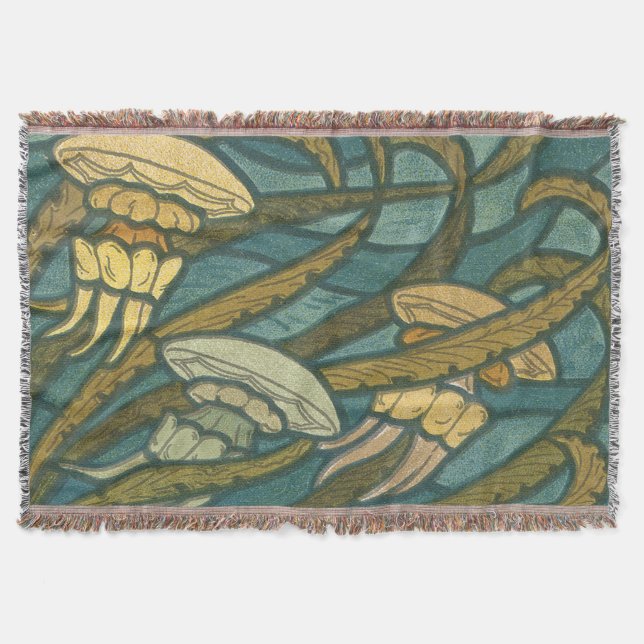 Squid Aqua and Yellow Pattern Throw Blanket (Front)