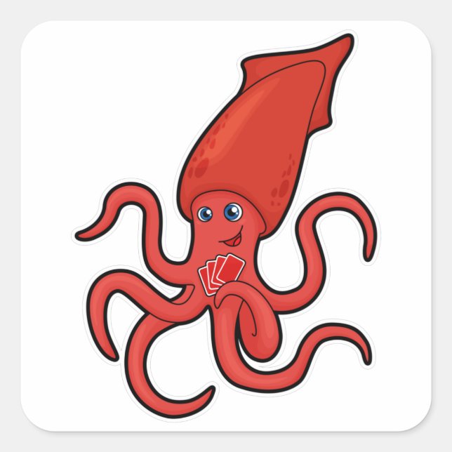 Squid at Poker with Poker cards Square Sticker (Front)