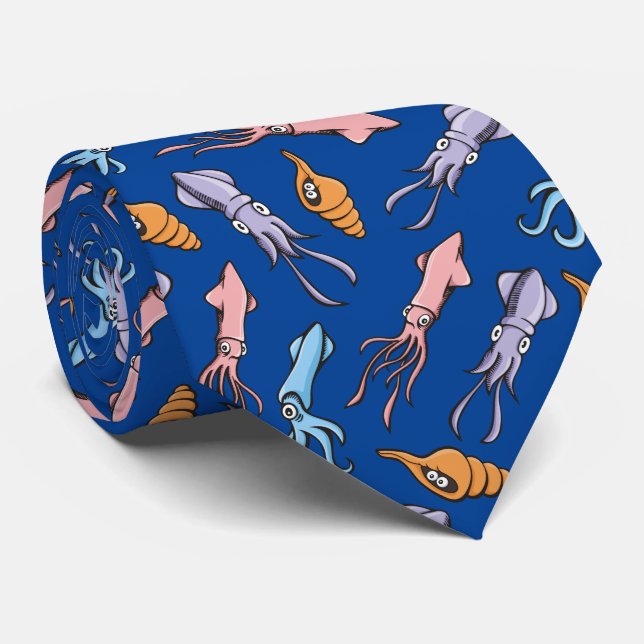 Squid Cartoons Pattern Tie (Rolled)