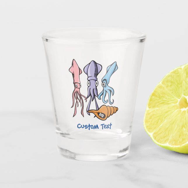 Squid Cartoons Shot Glass (Front)