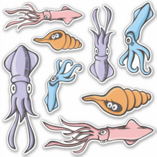 Squid Cartoons Sticker Set