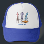 Squid Cartoons Trucker Hat<br><div class="desc">Three cute squid cartoons and a triton sea shell. Custom text.</div>