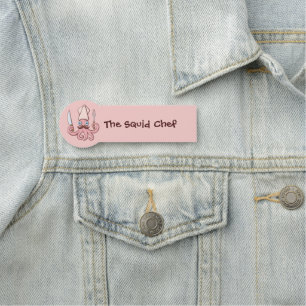 Squid Chef Cartoon 3.0" X 1.5" Shaped Badge