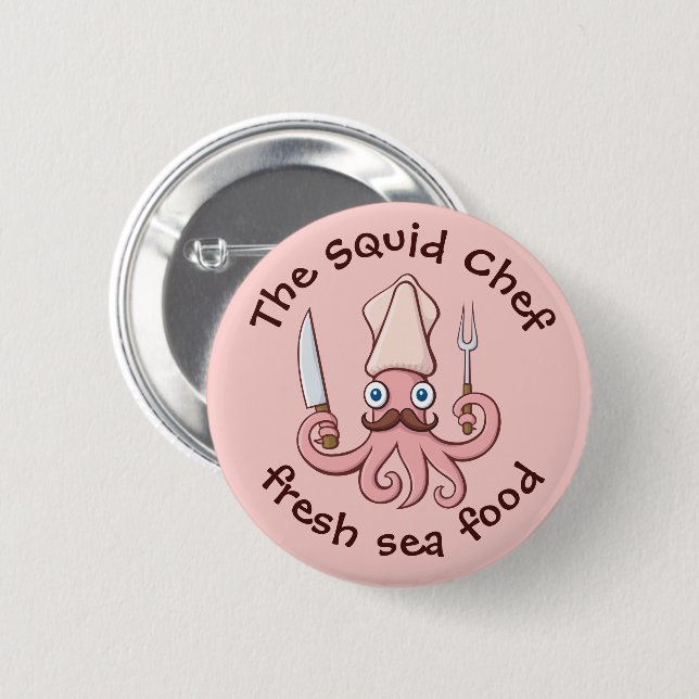 Squid Chef Cartoon 6 Cm Round Badge (Front & Back)