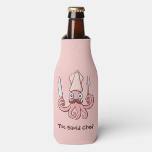 Squid Chef Cartoon Bottle Cooler