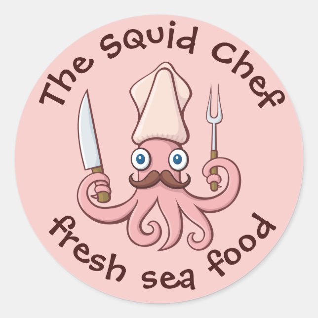 Squid Chef Cartoon Classic Round Sticker (Front)