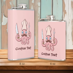 Squid Chef Cartoon Hip Flask