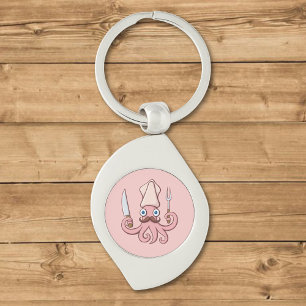 Squid Chef Cartoon Key Ring