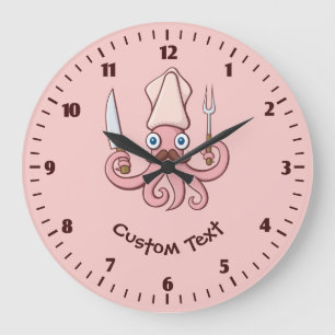 Squid Chef Cartoon Large Clock