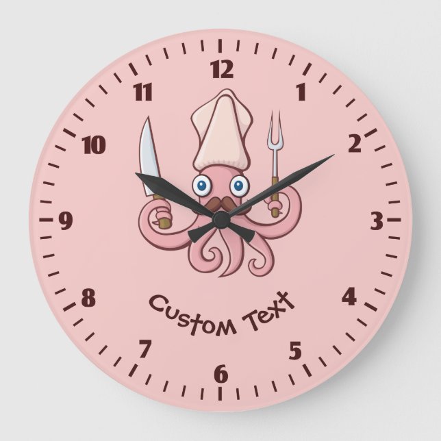 Squid Chef Cartoon Large Clock (Front)