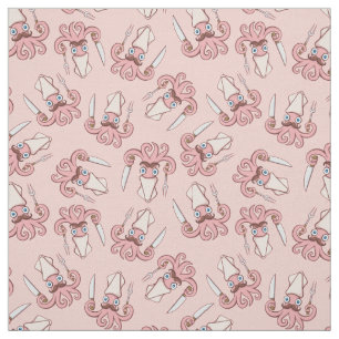 Squid Chef Cartoon Pattern Fabric