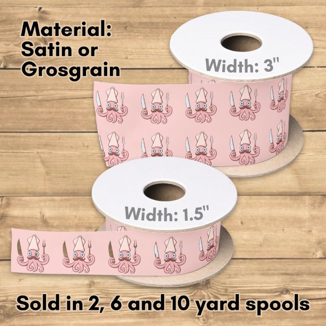 Squid Chef Cartoon Pattern Satin Ribbon (Creator Uploaded)