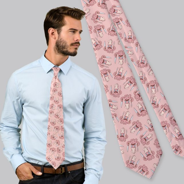 Squid Chef Cartoon Pattern Tie (Creator Uploaded)