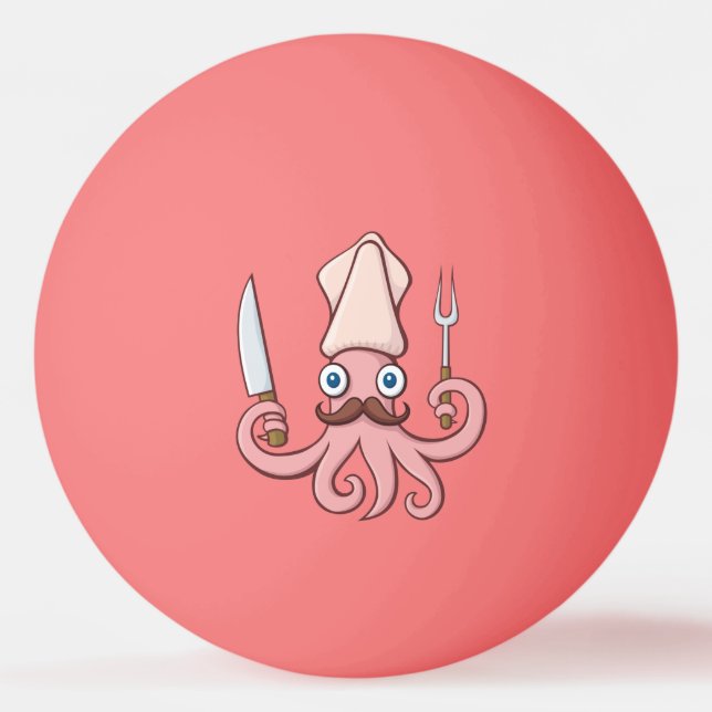 Squid Chef Cartoon Ping Pong Ball (Front)