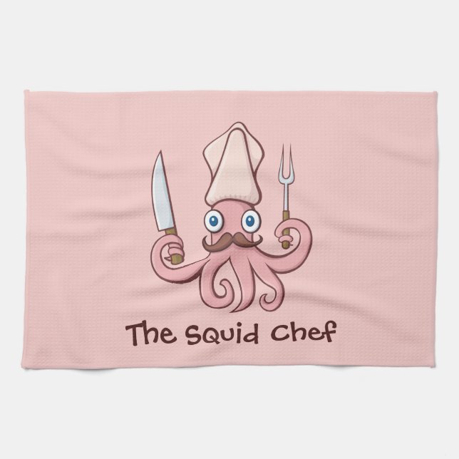 Squid Chef Cartoon Tea Towel (Horizontal)