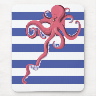 Squid diving underwater featuring stripes. mouse pad