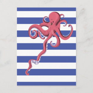 Squid diving underwater featuring stripes. postcard